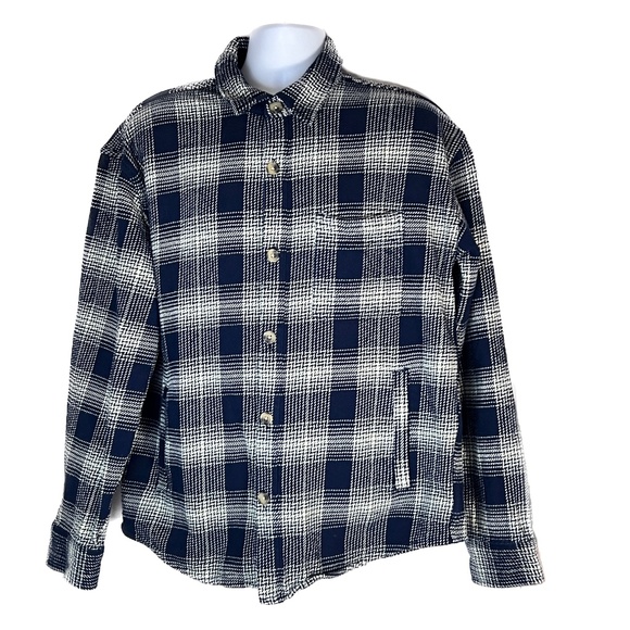 Goodiellow Flannel Shirt Jacket Size L Button Up Blue White Plaid Heavy Weight - Picture 1 of 5